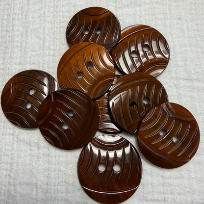 Natural brown carved casein jacket buttons, set of 3.
