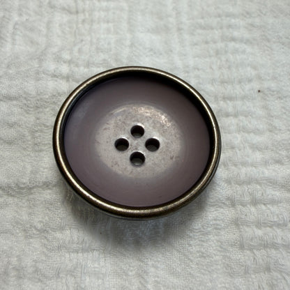 Mauve concave buttons with metal rims for a coat, jacket or chunky sweater.